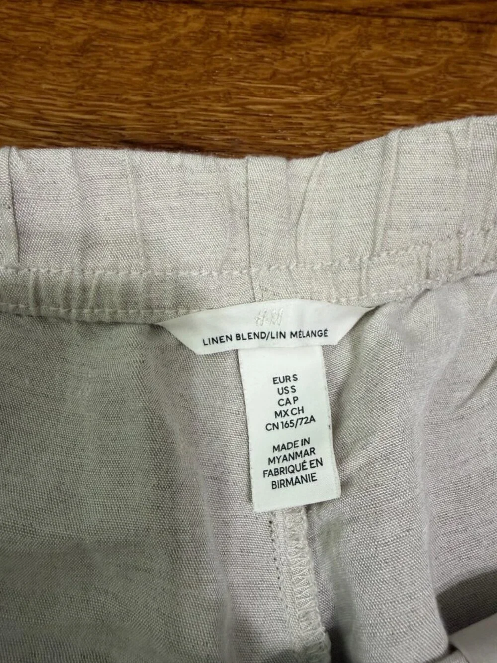 H&M Women's Cropped Pants Size Small Oatmeal Beige Linen Viscose Pull On Elastic